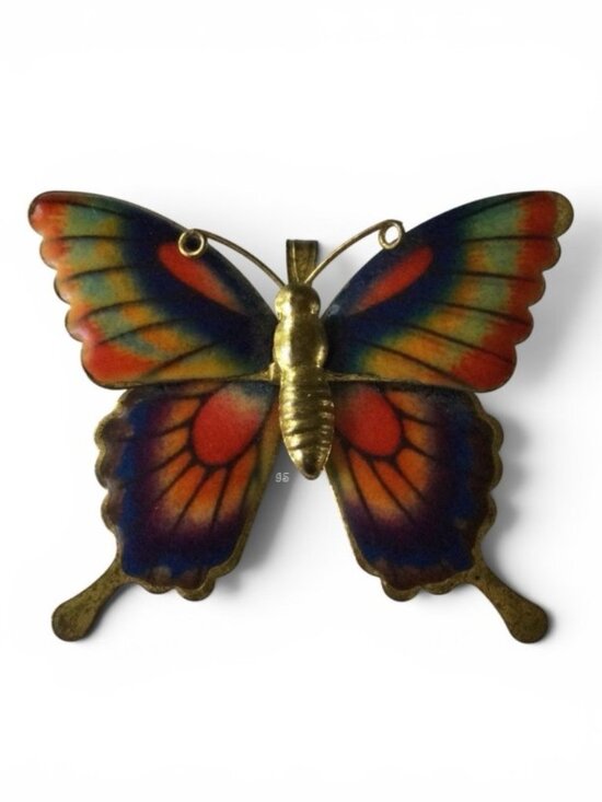 Source Unknown Jewelry - Vintage 1940s Gold-Tone Multicolored Enamel Butterfly Brooch & Pendant